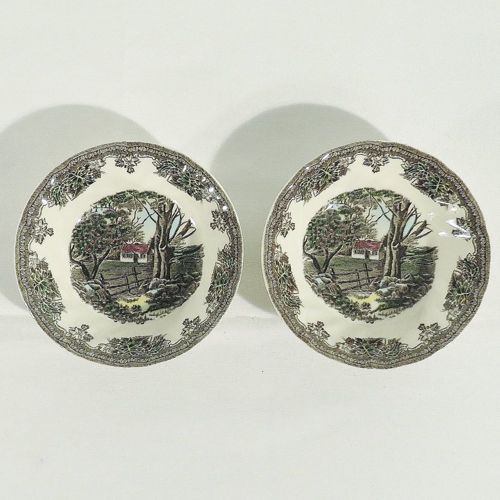 4 Bowls  FRIENDLY VILLAGE by JOHNSON BROS STONE WALL 5" x 1" Berry\Fruit Portion